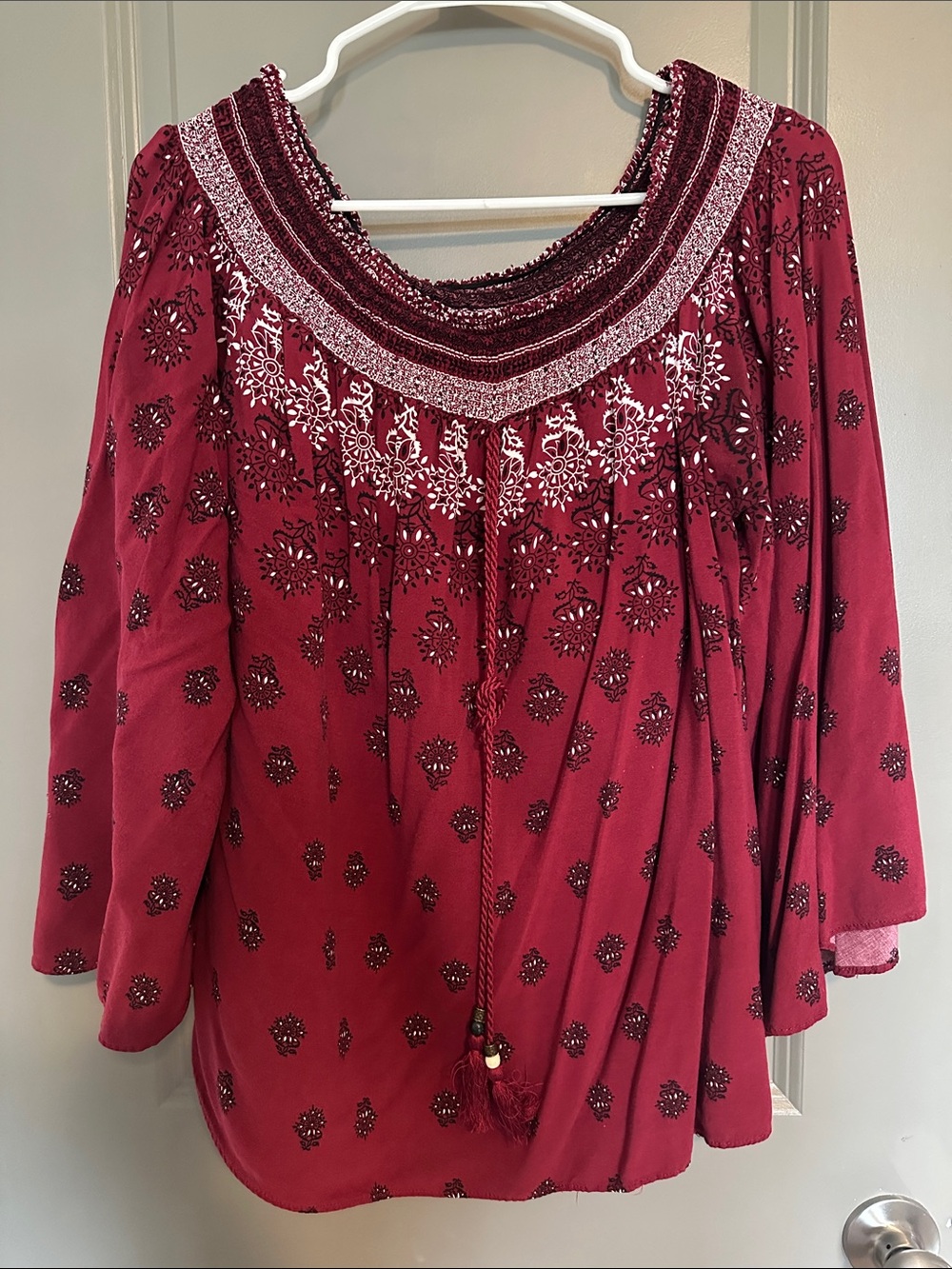 Embroidered Boho Top - Burgundy